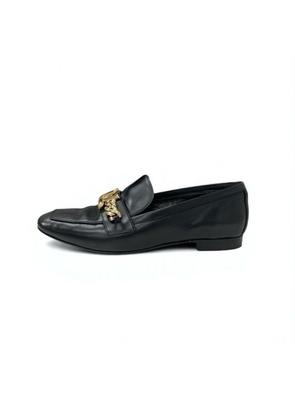 Louis Vuitton Upper Case Line Loafers Leather Shoes Black Gold Chain - Picture 4 of 11